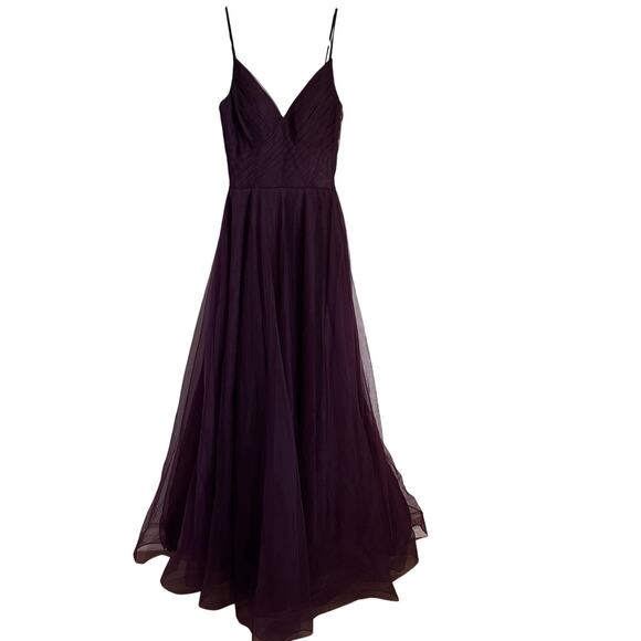 La Femme Corset Sheer Bodice Tulle Maxi Gown NEW Dark Berry Purple Size 2 - Picture 10 of 13
